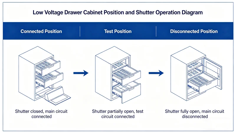 Diagram showing low voltage drawer cabinets positions
